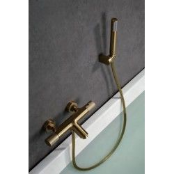 GRIFERÍA DE BAÑO Y DUCHA TERMOSTÁTICA ORO CEPILLADO SERIE...