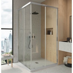 Mampara de Ducha Angular Cromo Mod. F2- Anti-cal 2F+2P