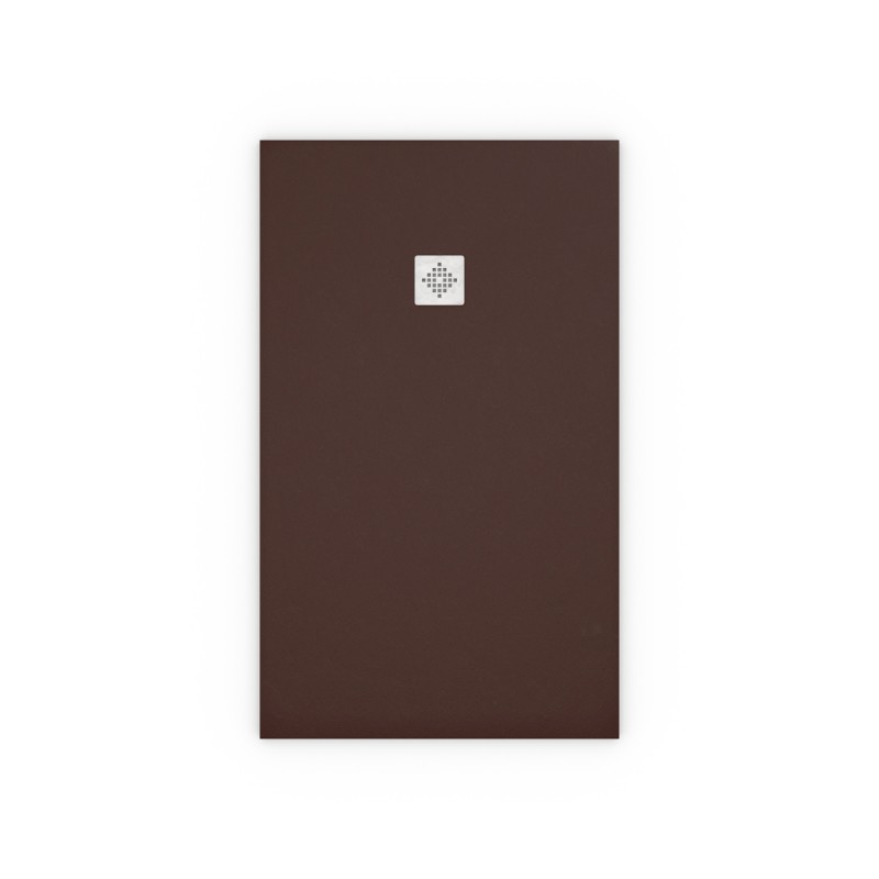 plato de ducha marron chocolate y rejilla inoxidable