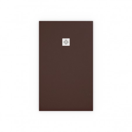 plato de ducha marron chocolate y rejilla inoxidable