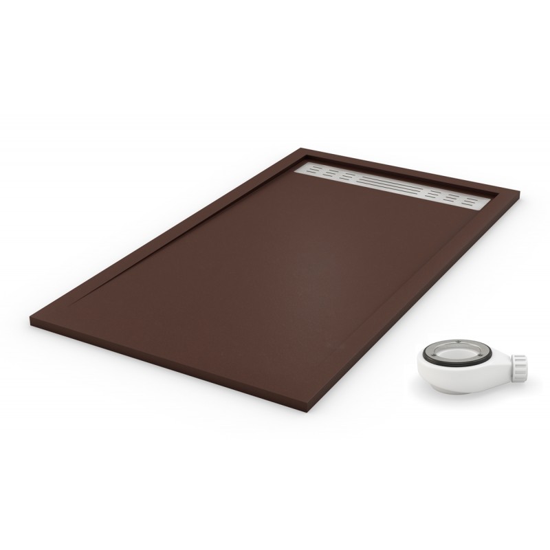 plato de ducha marron chocolate y rejilla inoxidable